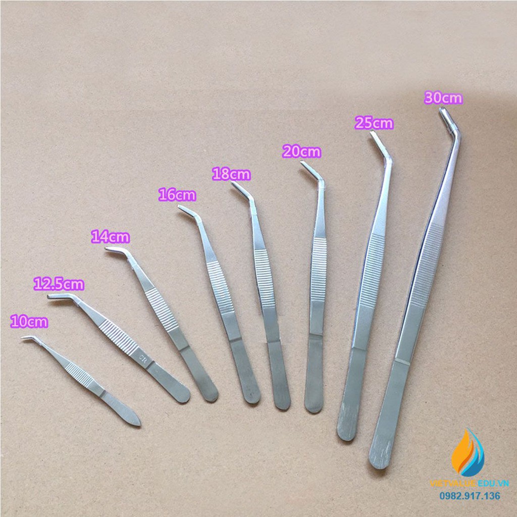 Nhíp khủyu tay dài 30cm, Inox 304 không gỉ, đầu có răng nhíp gắp thí nghiệm