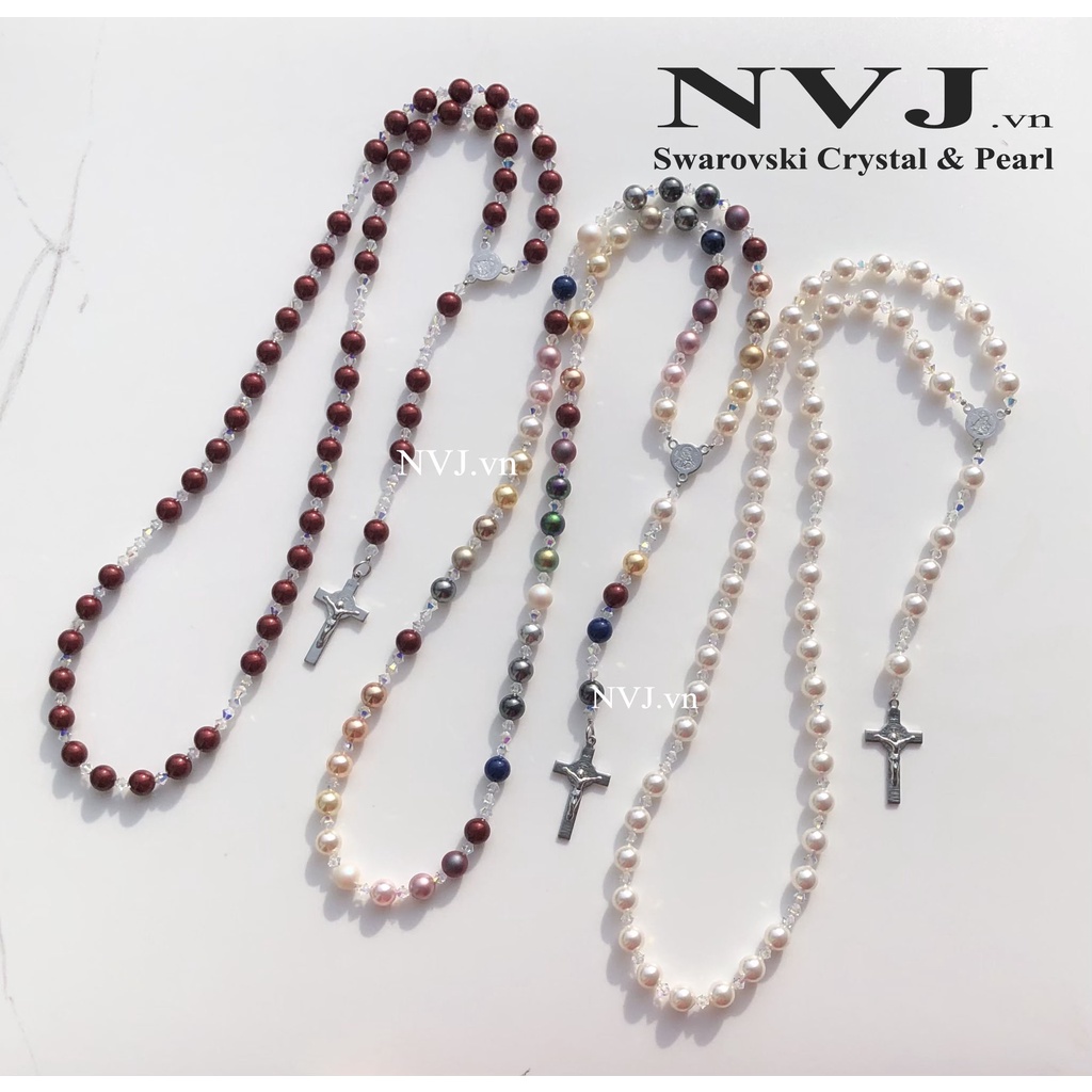 Chuỗi mân côi 50 hạt SWAROVSKI 8ly cao cấp sang đẹp tùy chọn màu, trang sức công giáo NVJ