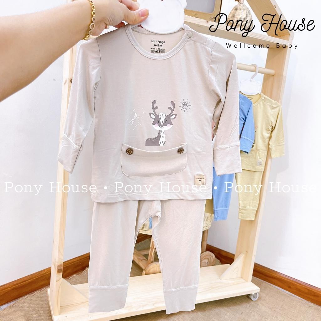 Bộ Quần Áo Dài Tay Uala &amp; Rogo Cài Vai Chất Sợi Tre Bambo Siêu Mềm Mại Cho Bé Trai Bé Gái Size 6-9M Đến 24-36M