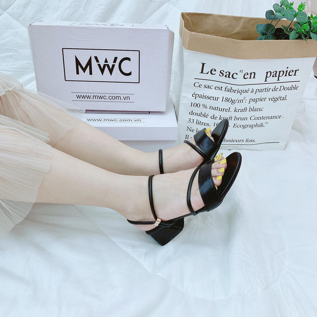 Giày Sandal Cao Gót MWC Đế Vuông 3CM Quai Ngang Thanh Lịch NUCG- 3707