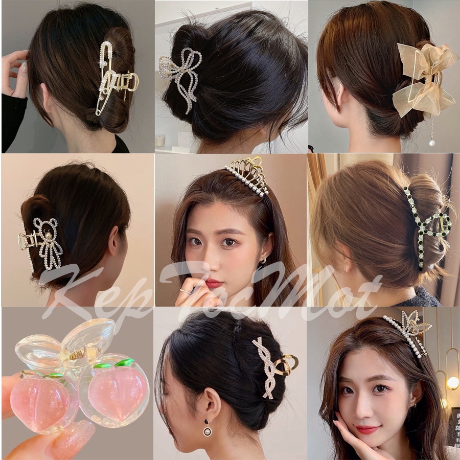Kẹp Tóc Kim Loại Cỡ Lớn Kiểu Hàn Quốc Xinh Xắn Cho Nữ (đính đá, ngọc)