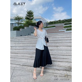 Áo kiểu xoắn eo lệch tà màu trắng white twist top Maxy Workshop