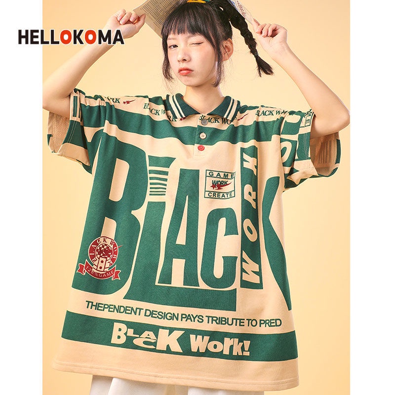 Áo polo Ngắn Tay In Chữ Over Phong Cách Hip Hop Mỹ Cho Nam