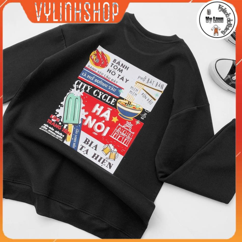 Áo Nỉ Nam Nữ VYLINSHOP Áo Sweater Hà Nội City Cycle Unisex Form Rộng Dày Ấm Màu ĐenTrắng 3 Size M L XL