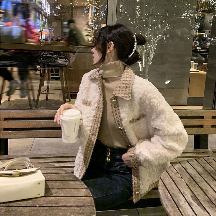 Áo khoác lông cừu phong cách Hàn Quốc thời trang dành cho nữ