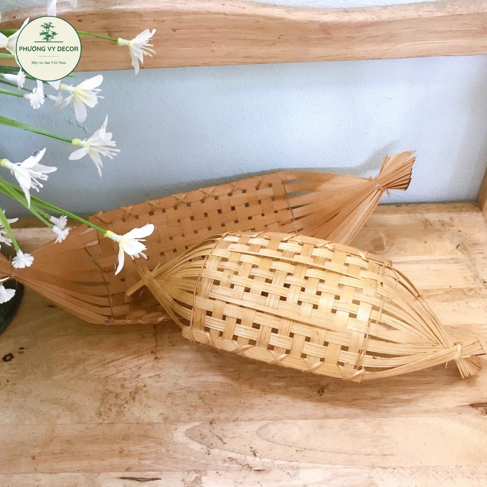 Thuyền tre trang trí decor đồ ăn, đồ thờ trang trí bàn thờ thần tài