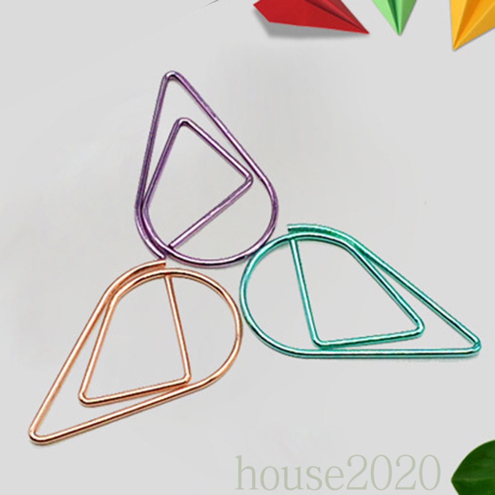 Set 10 kẹp giấy/ ghi chú hình giọt nước bằng kim loại màu sắc ngẫu nhiên tiện dụng cho học sinh/ văn phòng