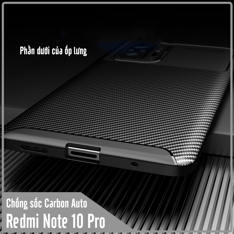 Ốp lưng cho Xiaomi Redmi Note 10 Pro chống sốc Carbon Auto Focus