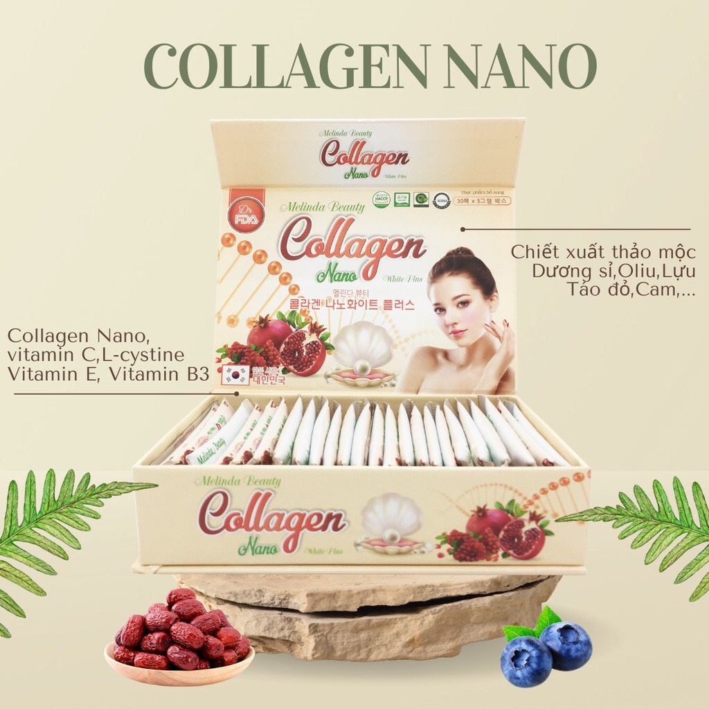 Bột Collagen Uống Nano Lựu Đỏ Chính Hãng 30 gói Giúp Trắng Da Giảm Nám Tàn Nhang