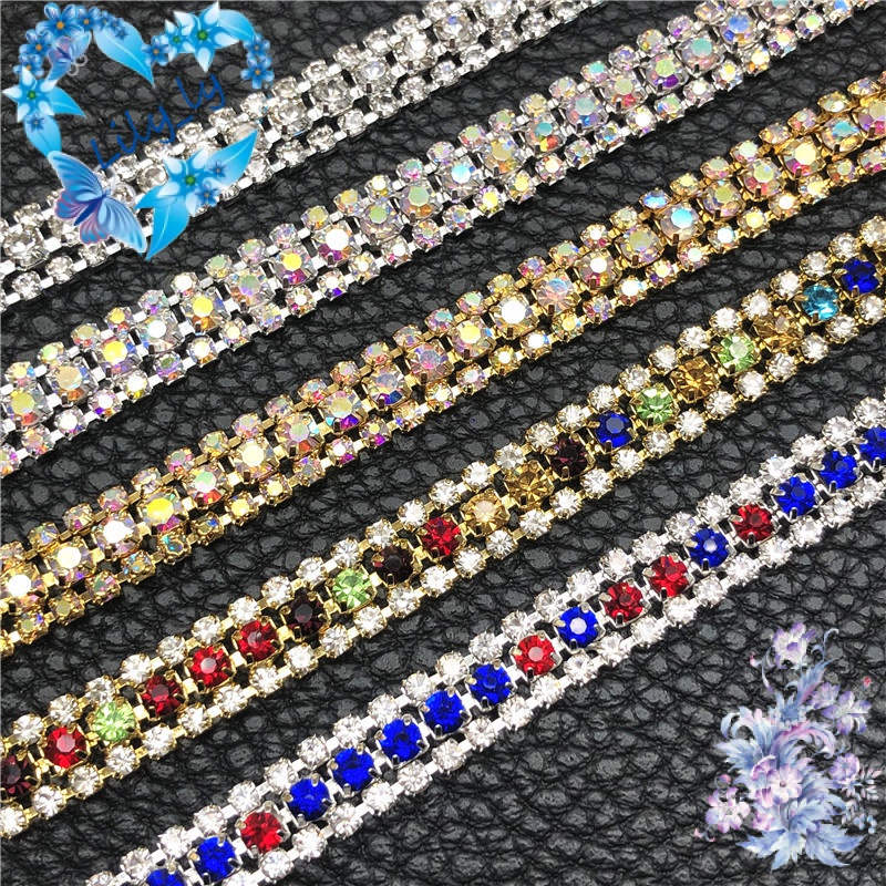 2068080 Bán Trực Tiếp Từ Nhà Máy Chuỗi Xích Kim Cương Giả Ba Hàng Xích Trang Trí Quần Áo Hàn