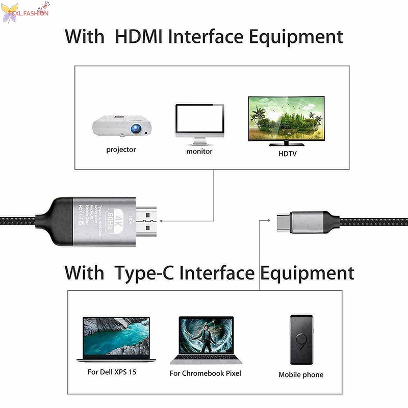 Cáp Chuyển Đổi Tcxl. Type-C Sang Hdmi Hdtv 4k 60hz Di Động Cho Điện Thoại / Laptop