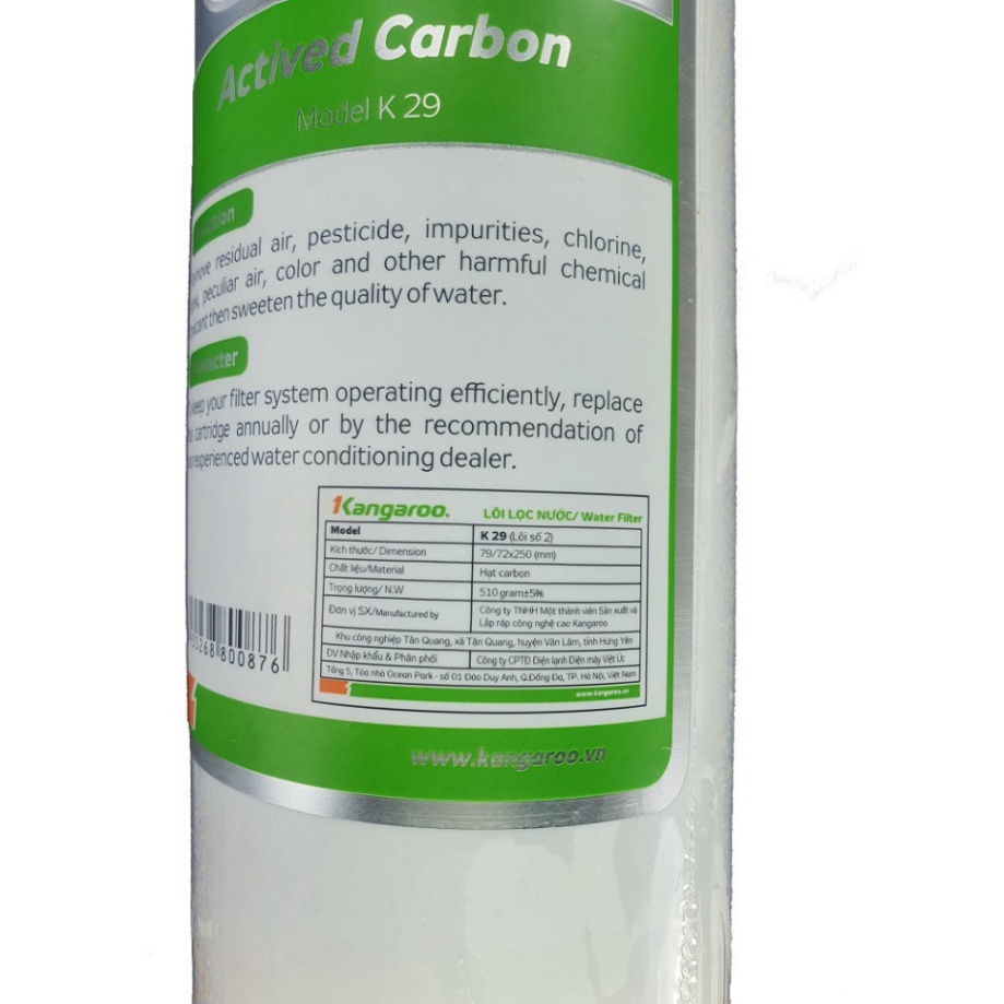 Bộ 05 lõi lọc nước Kangaroo: 3 lõi số 1, 1 lõi số 2, và 1 lõi số 3 (Cam kết chính hãng) ,cam kết chính hãng kangaroo.