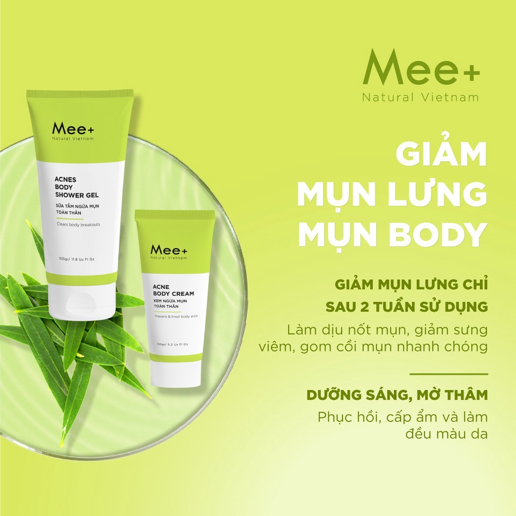 Mụn lưng, mụn body, bộ sữa tắm kết hợp kem ngừa mụn body Mee Natural