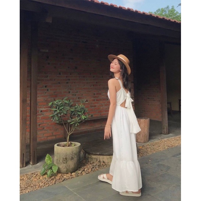 ĐẦM MAXI TRẮNG 2S NƠ LƯNG ĐUÔI CÁ