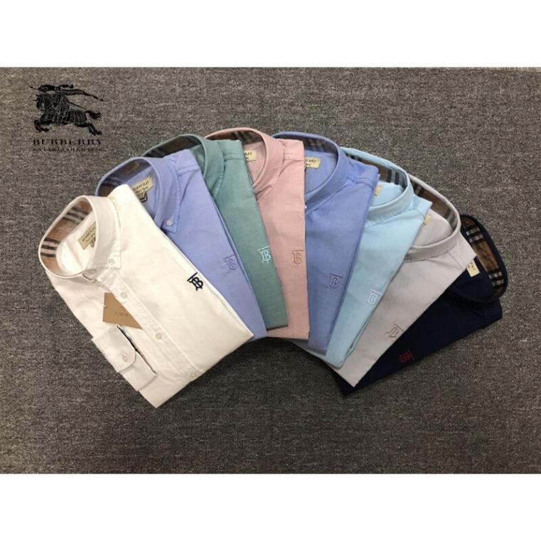 Áo Sơ Mi Cotton Tay Dài Màu Trơn Thêu Họa Tiết Burberry Thời Trang Cao Cấp Cho Nam New