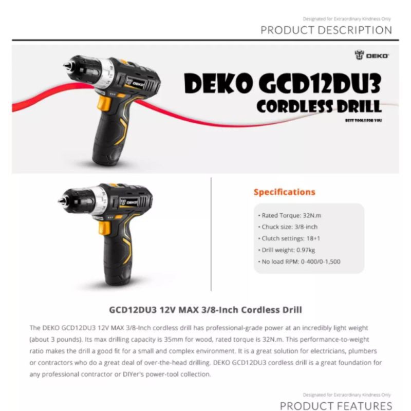 Máy khoan pin cầm tay DEKO 12V cực mạnh
