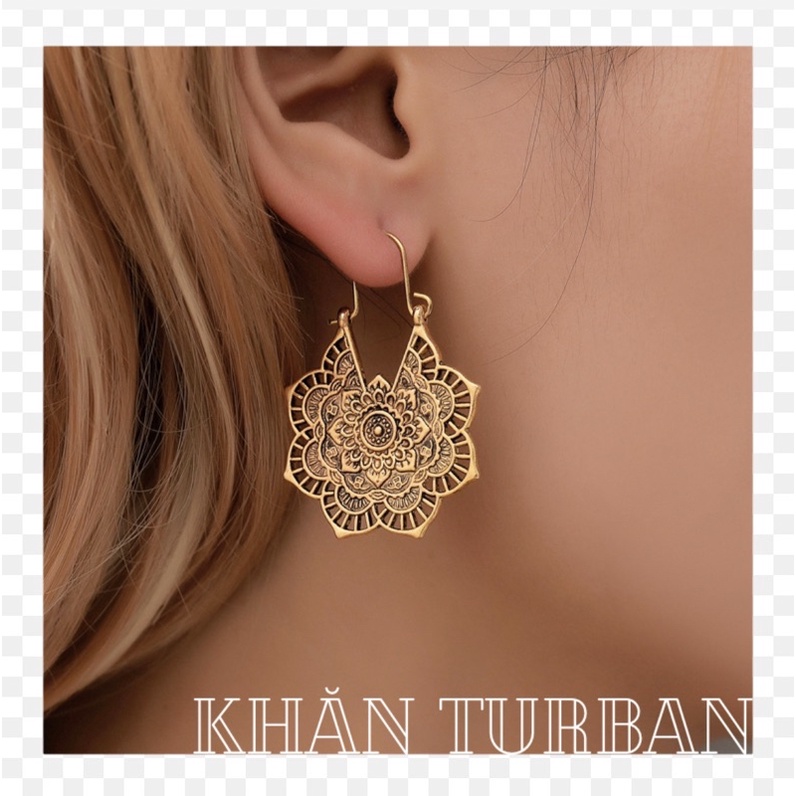 Khuyên tai khắc nổi hình hoa phong cách bohemian - Hoa tai hình hoa