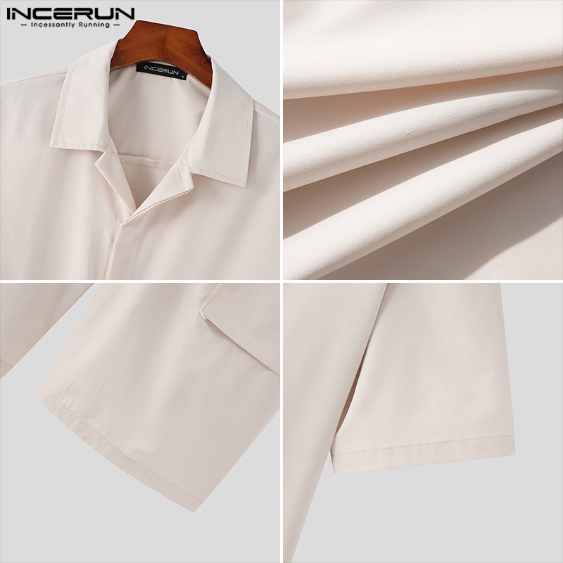 Áo liền quần INCERUN tay ngắn màu trơn phối hàng nút thời trang cho nam