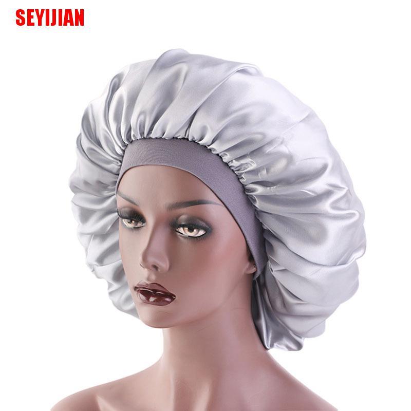 (SEY) Mũ Trùm Tóc Bằng Satin Bản Rộng Có Thể Điều Chỉnh