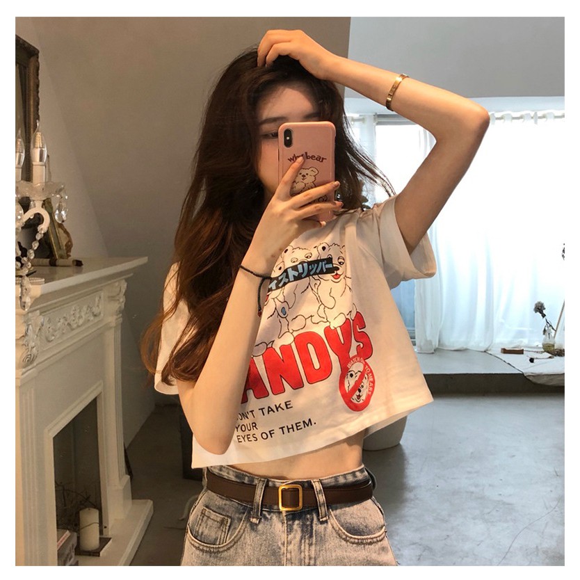 Áo Croptop form rộng nữ ulzzang Hàn Quốc in hình gấu Candy C27 - MaoMao