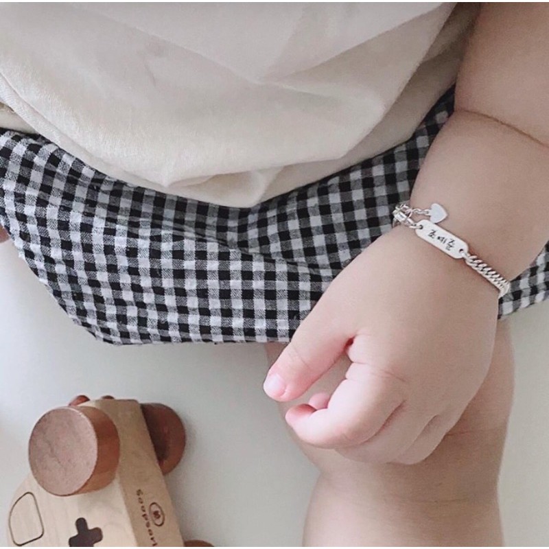 Vòng tay bạc em bé hàng thiết kế, Lắc bạc cho bé được khắc chữ theo yêu cầu  TUNA SILVER Trang sức bạc