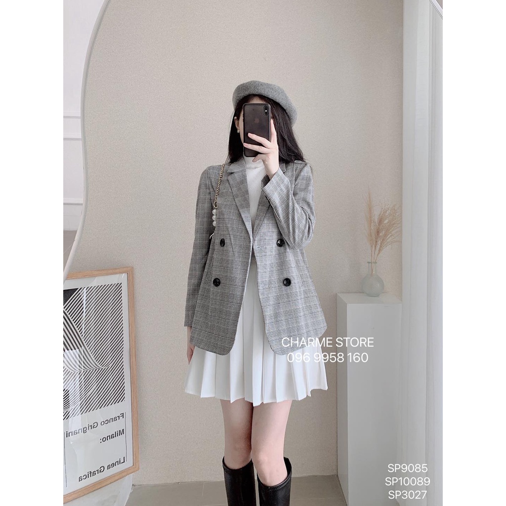 Áo khoác dạ dáng vest kẻ caro thiết kế Charme 9085