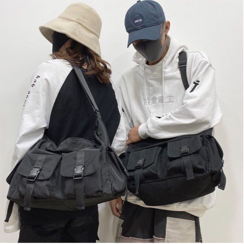 Túi đeo chéo vải canvas TAHA đi học đi chơi size lớn, túi vải đeo chéo phong cách Hàn Quốc