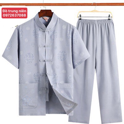 Bộ quần áo mặc nhà cho nam trung niên cổ tàu ngắn- Bộ Đồ Trung Niên Cho Ông Cho Bố COTAYNGAN2