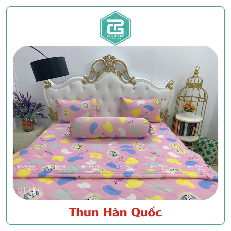 Bộ ga gối Thun Lạnh Hàn Quốc { 4 Món } họa tiết Bò Sữa ( 1 ga bọc + 2 vỏ gối nằm + 1 vỏ gối ôm )