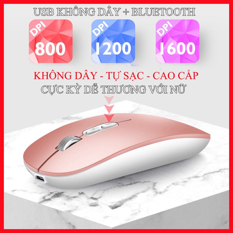 [USB+BLUETOOTH] Chuột không dây M103 tự sạc cao cấp Macbook, laptop, Máy tính...kết nối kép 2 chế độ BH 6 Tháng