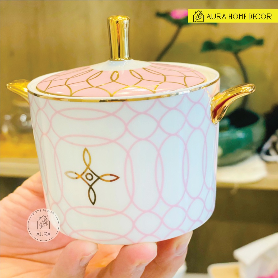 ✨ ẢNH THẬT ✨ Bộ ấm trà kim cương hồng 21 món Bone China dát v.àng 24K - Chất liệu cao cấp sang trọng tuyệt đối