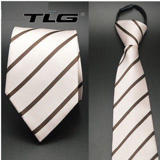 Cà Vạt Nam Bản Vừa Kéo Khóa  TI 248 8 (Trắng sọc) tặng móc khóa da thật cao cấp M 550 [SKM]