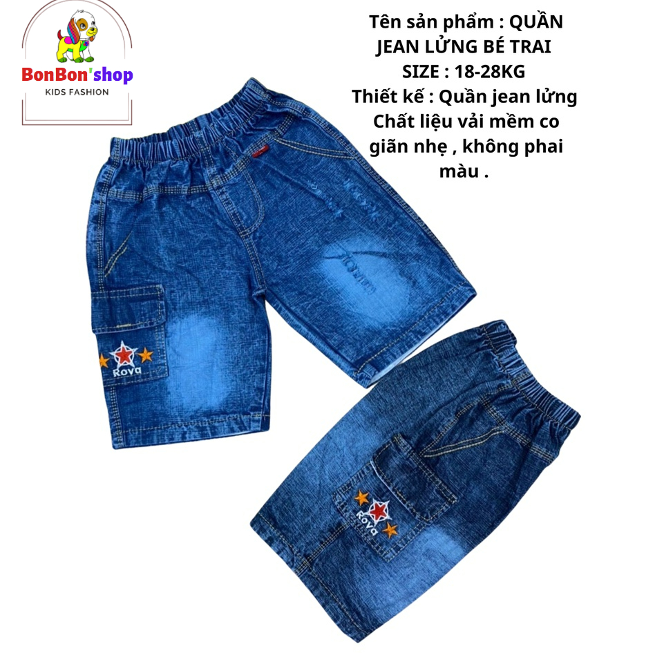 Quần short jean cho bé trai, quần bò đùi cho bé trai BONSHOP vải mềm không phai màu size 13kg đến 30kg