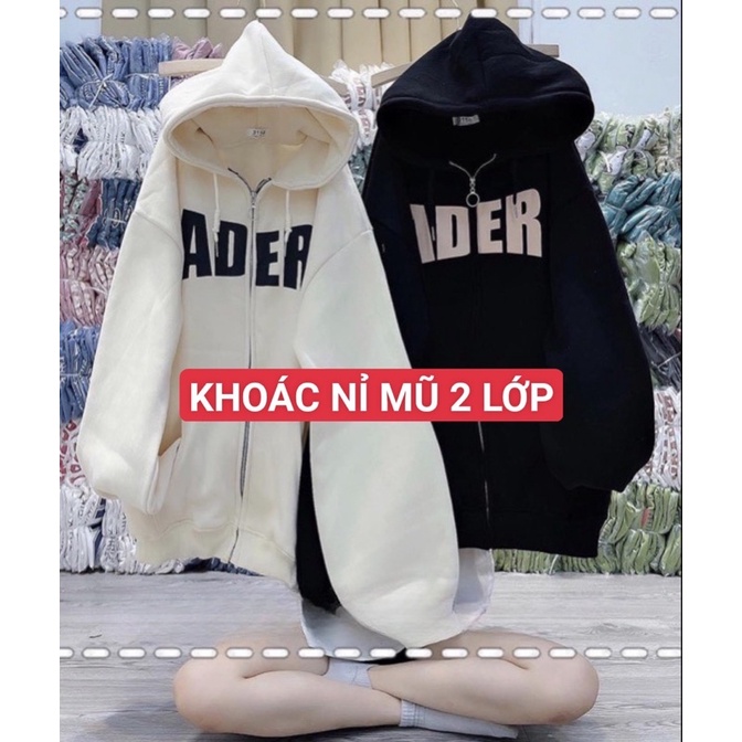 Áo Khoác ADER Nỉ Mũ 2 Lớp Siêu Dày Dặn Form Thụng Unisex nam Nữ