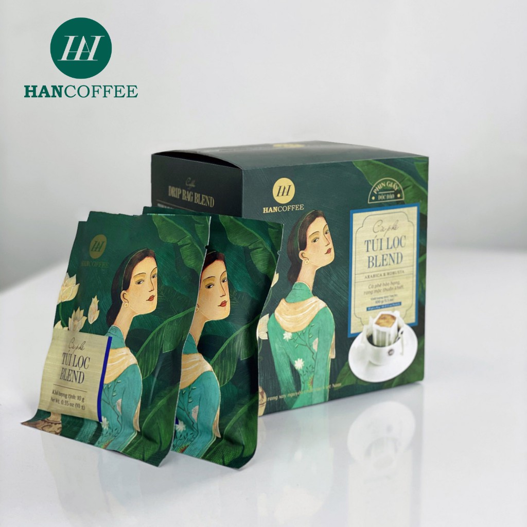 Cà Phê Phin Giấy Túi Lọc Nguyên Chất Tiện Lợi  HANCOFFEE Blend Đắng Nhẹ, Ngọt Sâu Hộp 5 gói - HND2