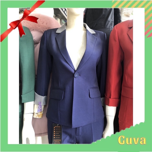 Áo vest nữ tay lỡ dáng áo vét ngắn cổ áo thiết kế pha kẻ trẻ trung lịch sự