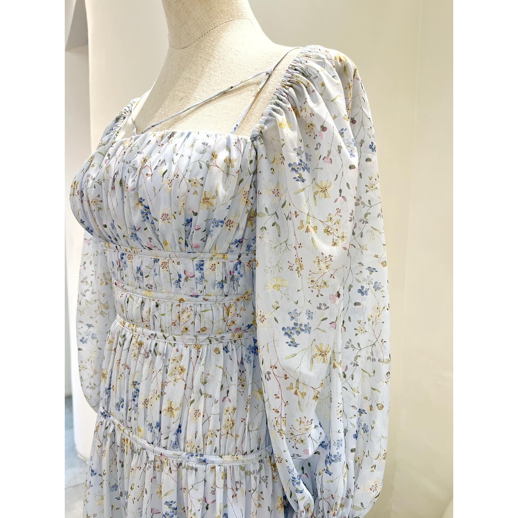 TIELA Đầm Váy hoa xanh tay dài - Vira Dress