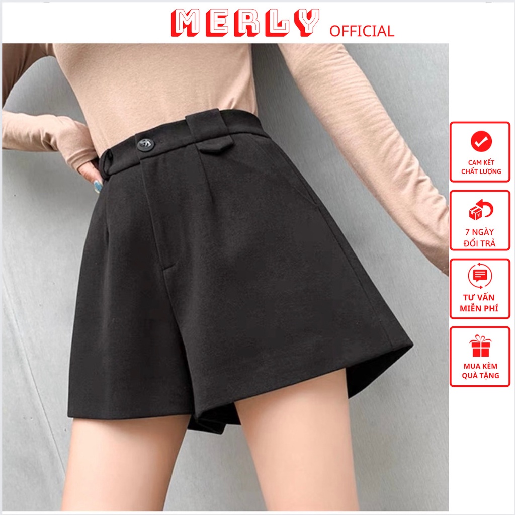 Quần short nữ lưng cao ống rộng lưng thun màu đen Merly Official - quần đùi sooc nữ ngắn bigsize | BigBuy360 - bigbuy360.vn