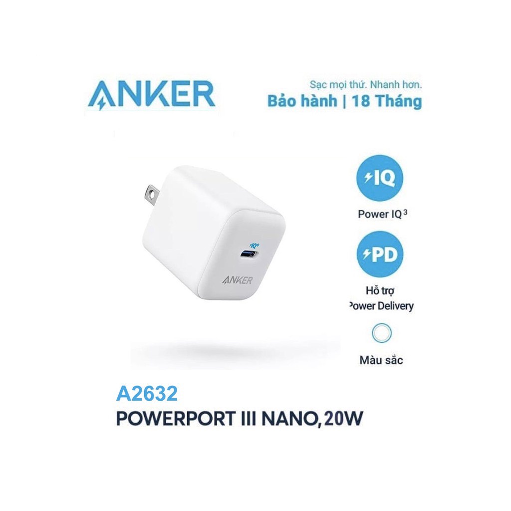 Củ sạc nhanh Anker A2632 chuẩn PD 20W  sạc nhanh PD cho IP/IPAD