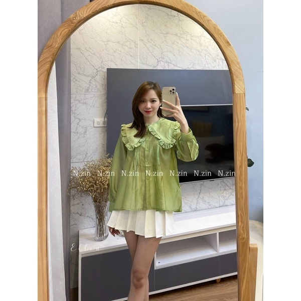 ÁO SƠ MI CỔ BÈO TAY BỒNG DÁNG XOÈ RỘNG BBD