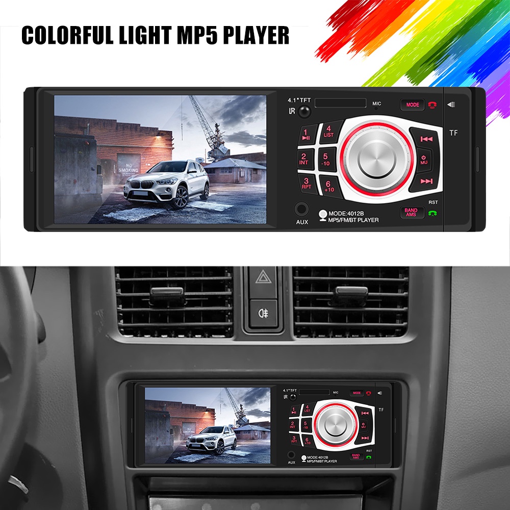 Máy Nghe Nhạc MP5 Hỗ Trợ Đài FM Kết Nối Bluetooth Có Đèn Nền 7 Màu 12V 4012B Hỗ Trợ USB 4.1" Dành Cho Ô Tô
