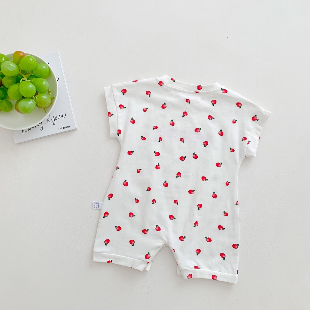 Bộ Áo Liền Quần Tay Ngắn Chất Liệu Cotton In Họa Tiết Hoạt Hình Phong Cách Hàn Quốc Dễ Thương Cho Bé Sơ Sinh