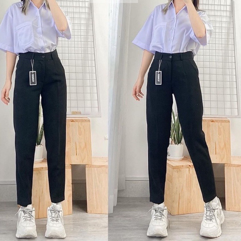Quần Tây đi học lưng cao bigsize dáng baggy dài ống đứng  - Quần vải học sinh cấp 2,3 cạp cao chất tuyết mưa đẹp- M16