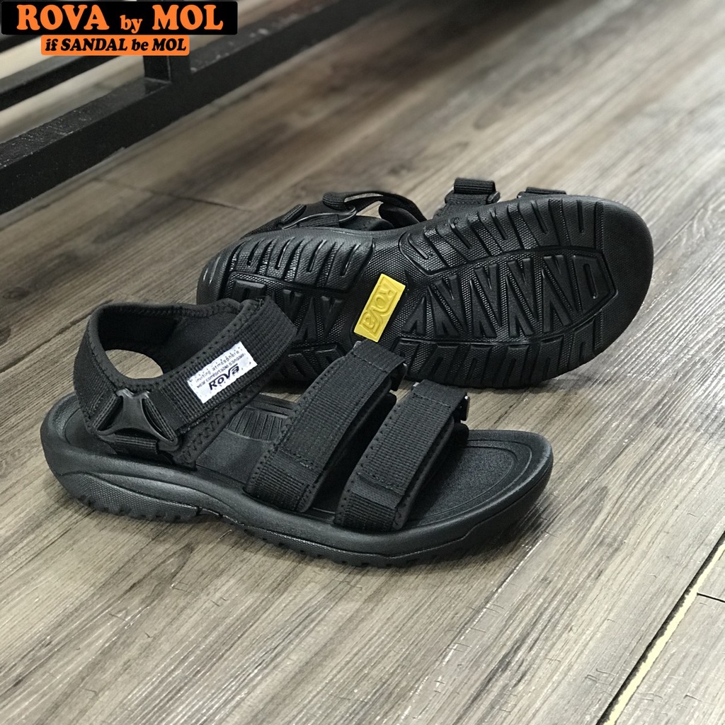 Giày sandal nam hiệu Rova siêu bền 3 quai ngang đế cao su quai dù đi làm đi học màu xám mã RV183-1