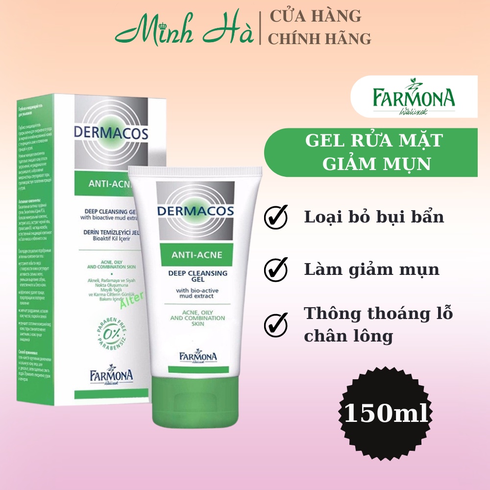 Sữa rửa mặt Dermacos Anti Acne Deep Cleansing Gel 150ml giúp kiểm soát dầu và ngăn mụn