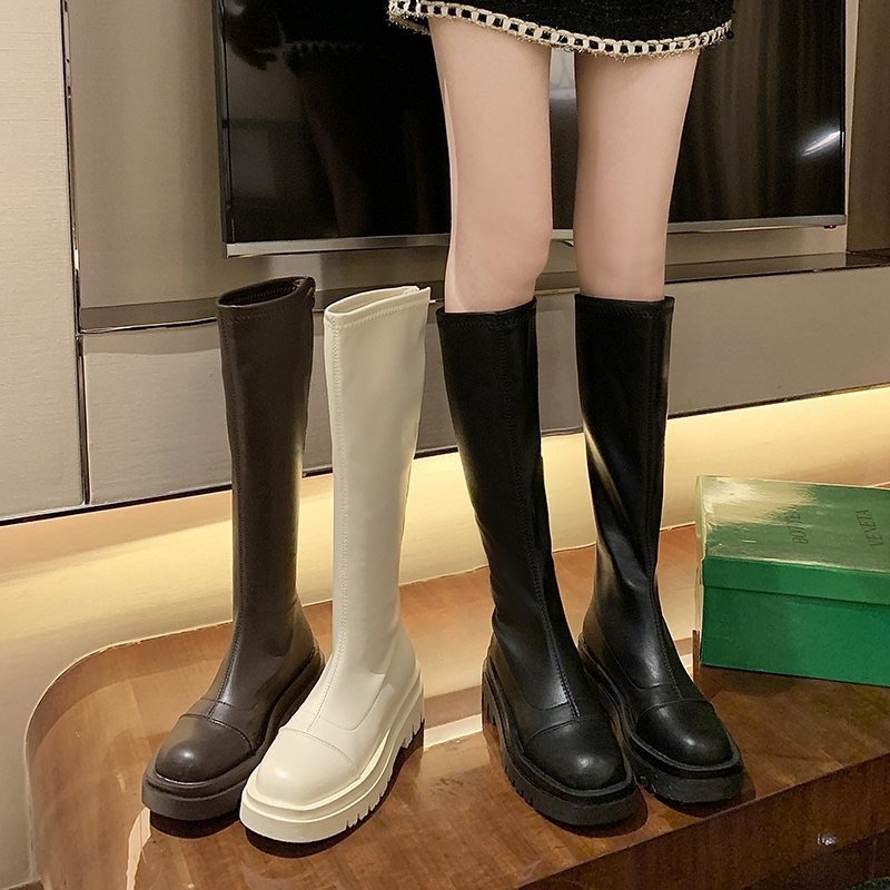 Giày Bốt Đùi Boot Nữ Boots Ulzzang Không Dây Vân Ngang Dáng Ủng Đế Răng Cưa