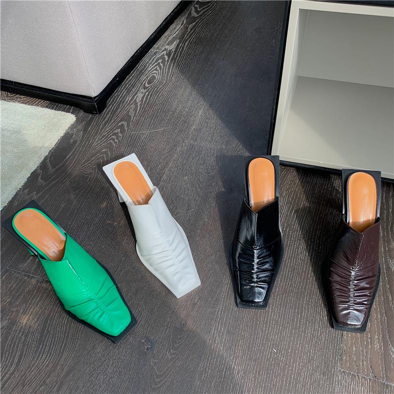 Giày mules cao gót mũi vuông cao 8cm