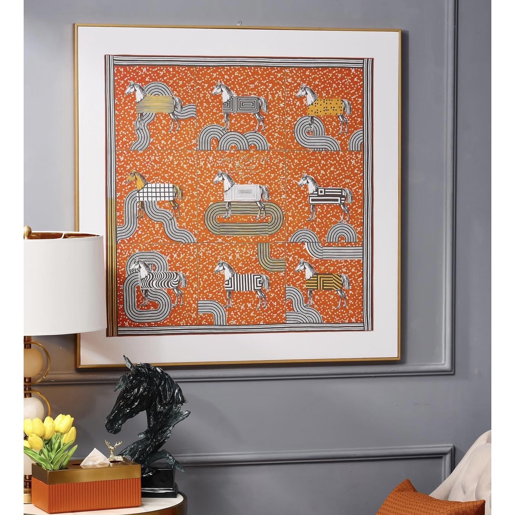 Tranh canvas treo tường ngựa khổ vuông Tân cổ điển sang trọng độc đáo -60 ×60cm