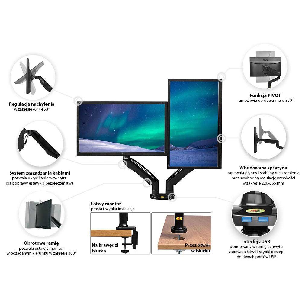 Giá treo hai màn hình NB F160  - Xoay 360 độ - Dual Arm Monitor