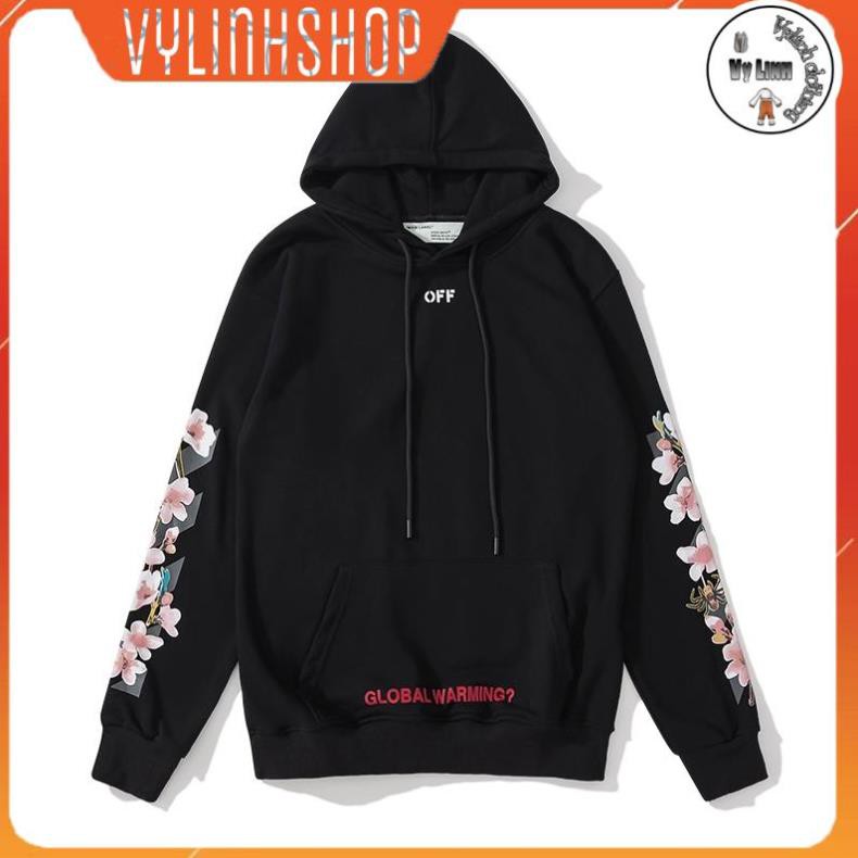 Áo nỉ nam nữ VYLINHSHOP  OFF WHITE Áo khoác hoodie tay dài in hình hoa anh đào